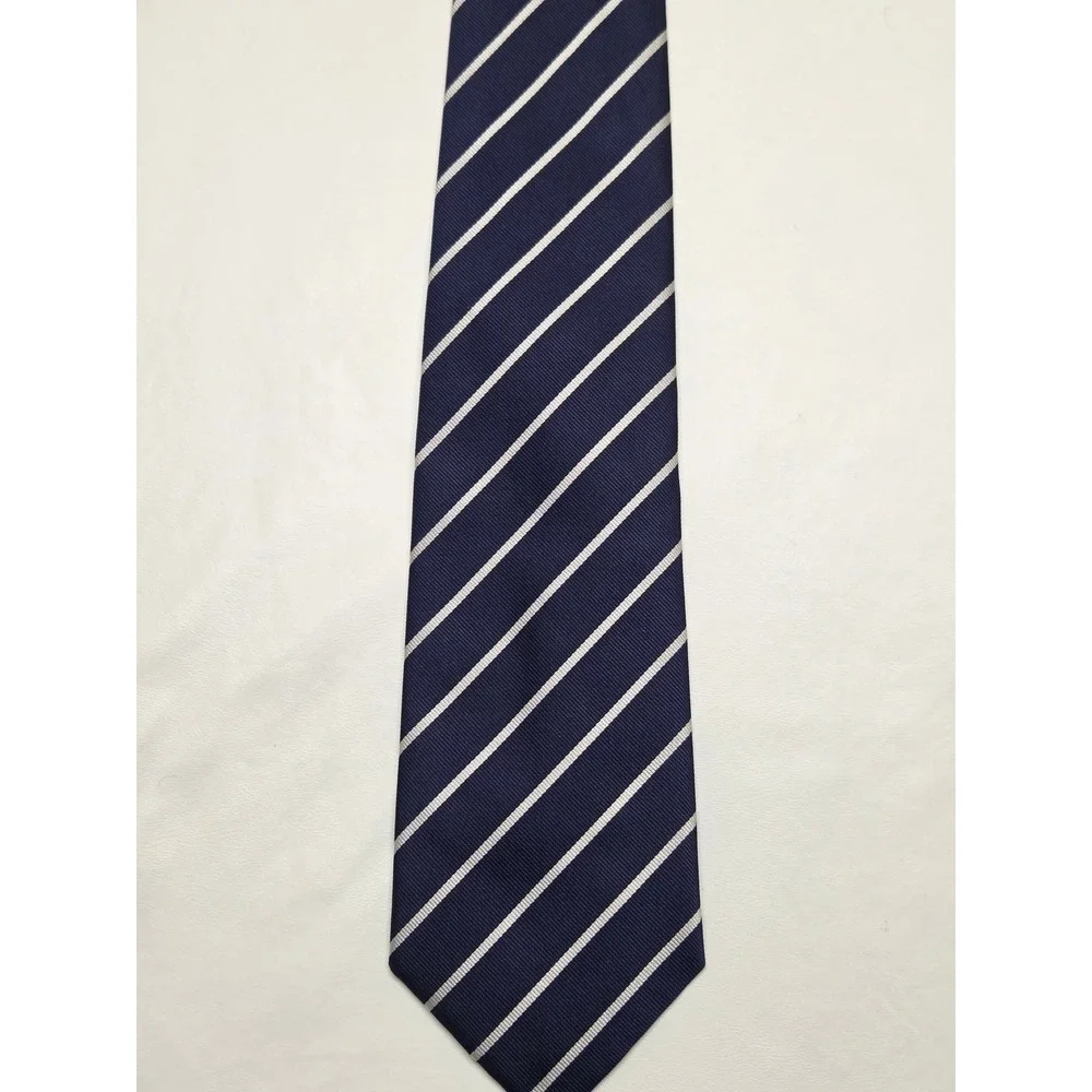Charles Tyrwhitt Jermyn Street London Navy White Stripe Silk Tie